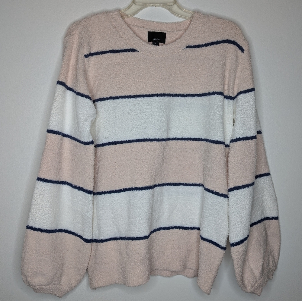 NWT Lumiere striped sweater pink blue & white cozy sweater size small wo…